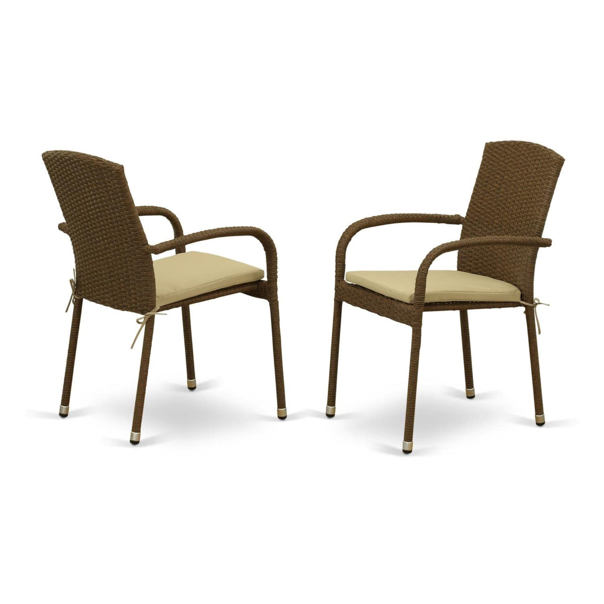 Jubi Patio Chair Set Of 2  Brown Wicker, Beige Cushion  Lightweight Steel Frame  Waterresistant  Perfect For Outdoor Dining
