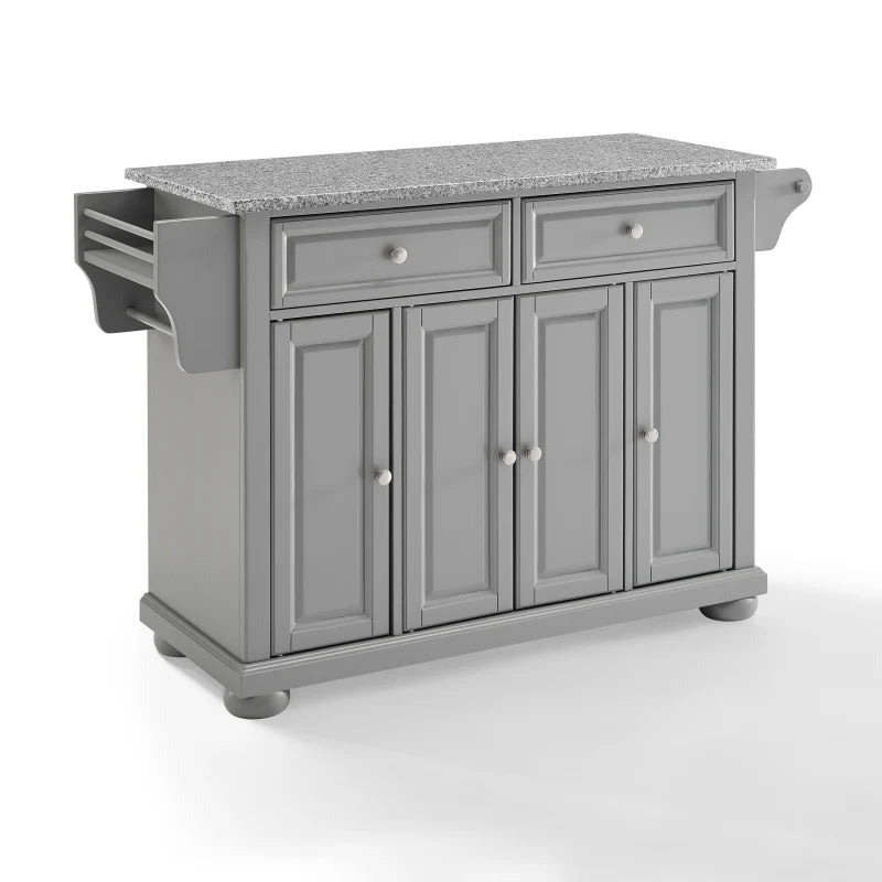 Alexandria Fullsize Kitchen Island  Ample Storage, Granite Countertop, Elegant Design  Gray/Gray, 160.5 Inch H X 51.5 Inch W X 18 Inch D