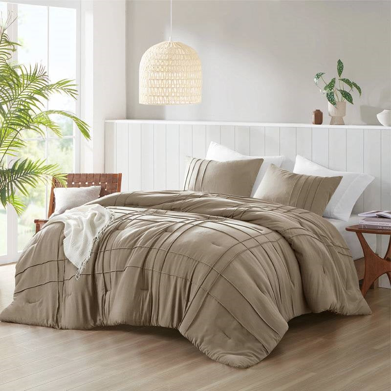 Twin/Twin XL Microfiber Pleated Soft Lightweight Comforter Set Tan Khaki