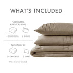 Twin/Twin XL Microfiber Pleated Soft Lightweight Comforter Set Tan Khaki