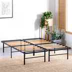 King size Metal Bed Frame with Bamboo Wood Slats