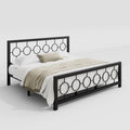 King Black Metal Platform Bed Frame with Circle Medallion Headboard Footboard