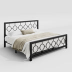 King Black Metal Platform Bed Frame with Circle Medallion Headboard Footboard