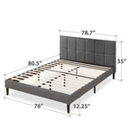King size Grey Upholstered Platform Bed Frame with Padded Headboard