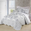 King size White Damask Embroidered 4 Piece Oversized Bedspread Set