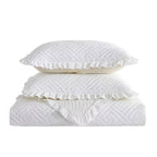 King size Ivory White Velvet Microfiber Polyester Reversible 3-Piece Quilt Set