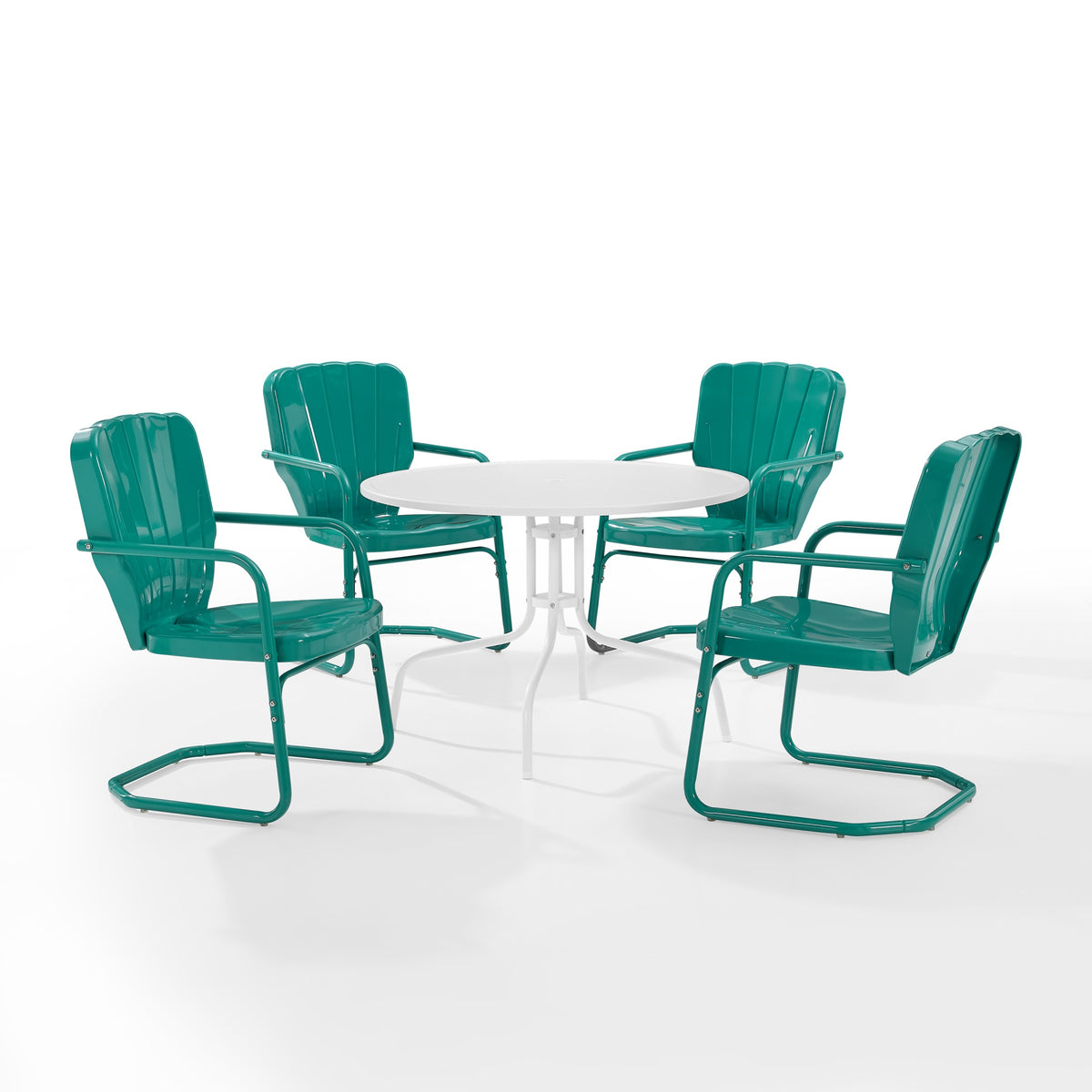 Ridgeland 5Pc Dining Set | Vintageinspired Clamshell Back Chairs | Metal Dining Table | Outdoor Elegance & Practicality | Turqu