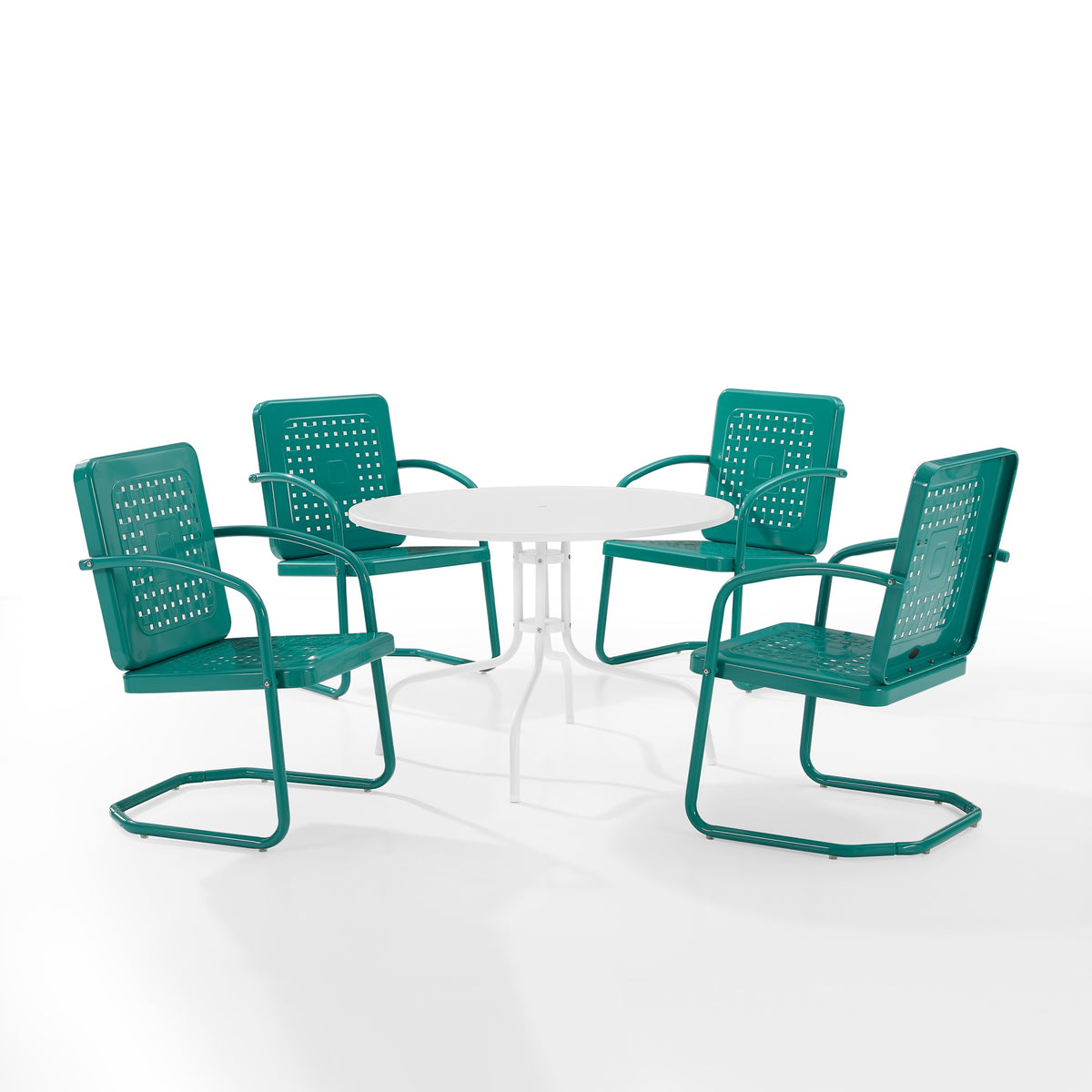 Bates 5Pc Dining Set  Vintage Style Chairs With Basket Weave Design, Metal Dining Table  Nostalgic Outdoor Dining Experience
