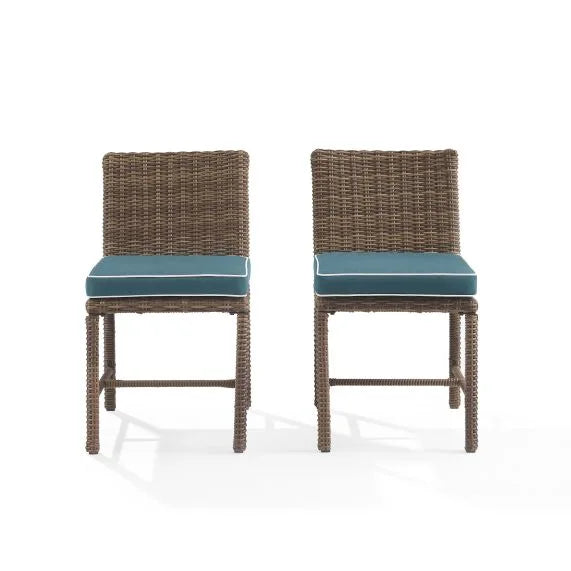 Bradenton 2Pc Outdoor Wicker Dining Chair Set In Navy  Durable Steel Frames, Allweather Wicker, Comfortable Seating, Uv Resist