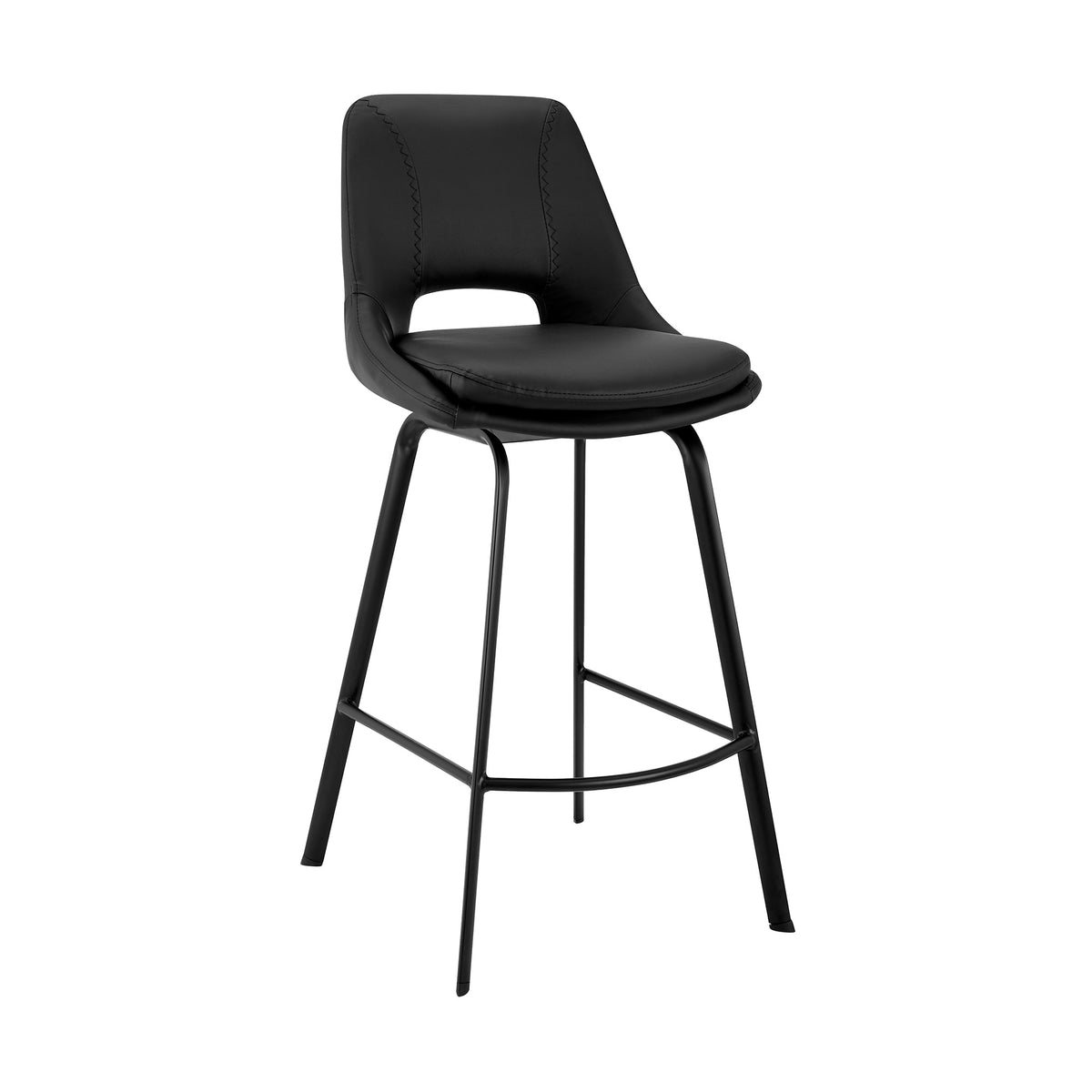 Carise Black Faux Leather And Black Metal Swivel 26 Inch  Counter Stool
