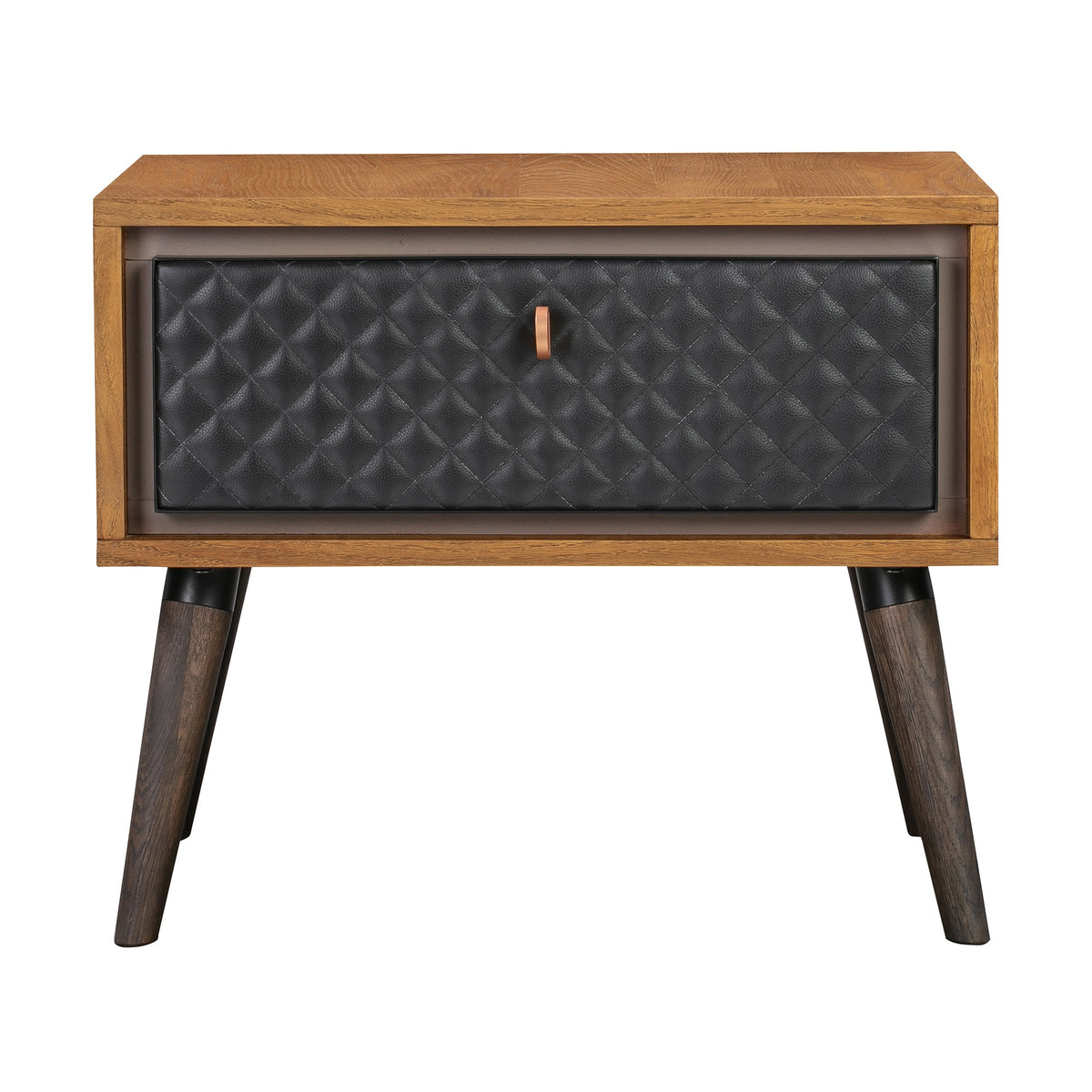 Coco Rustic Single Drawer Oak Wood And Faux Leather Nightstand