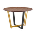 Joana Round Dining Table with Black Steel Base and Walnut Top