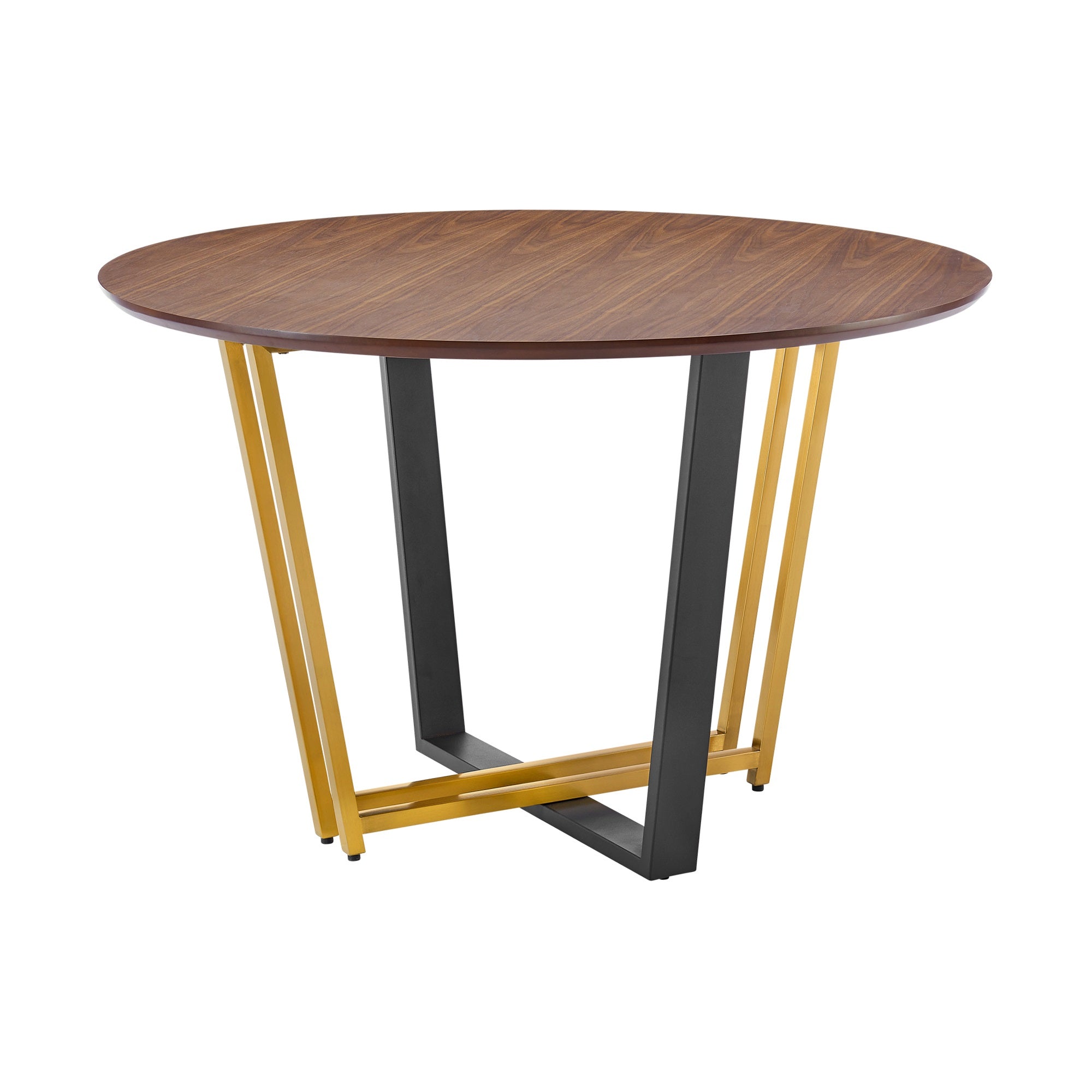 Joana Round Dining Table with Black Steel Base and Walnut Top