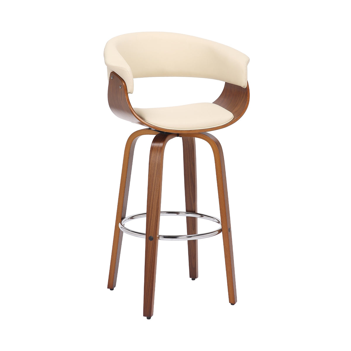 Julyssa 26'' Counter Height Swivel Cream Faux Leather and Walnut Wood Bar Stool