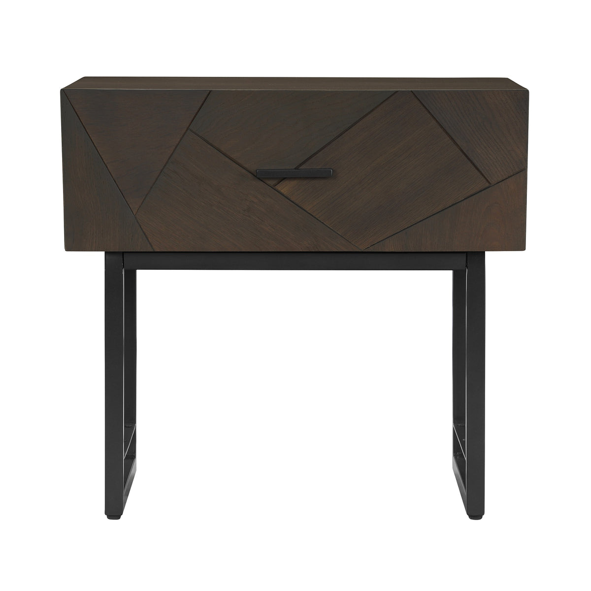 Marquis 1 Drawer Oak Wood Nighstand with Black Metal Legs