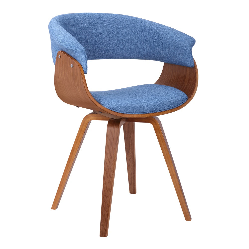 Armen Living Summer Mid-Century Chair in Blue Fabric with Walnut Wood Finish