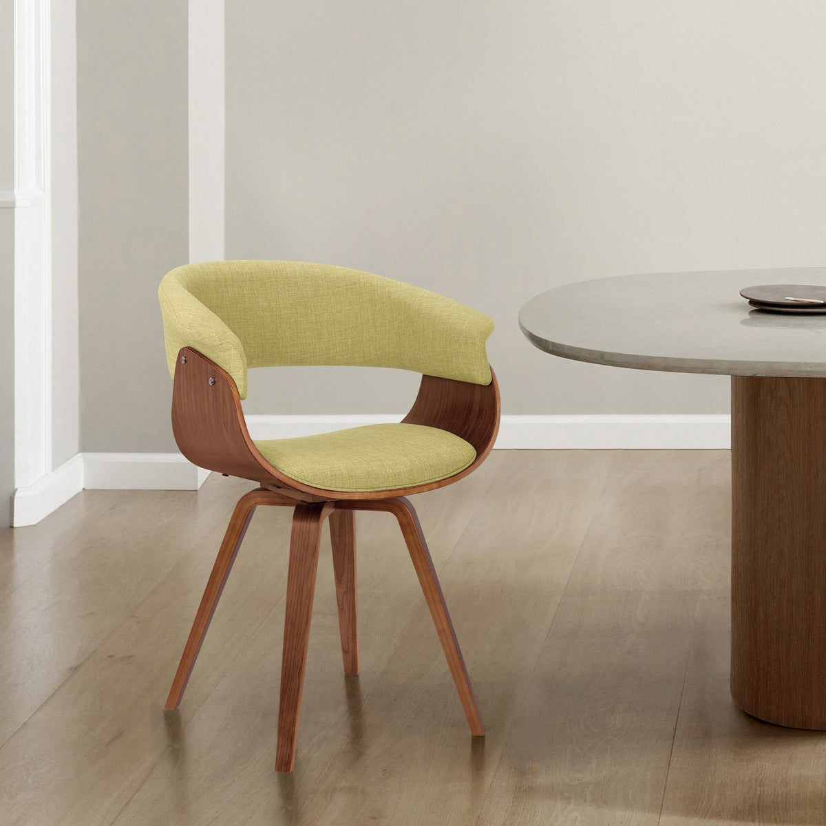 Armen Living Summer Modern Chair In Green Fabric And Walnut Wood