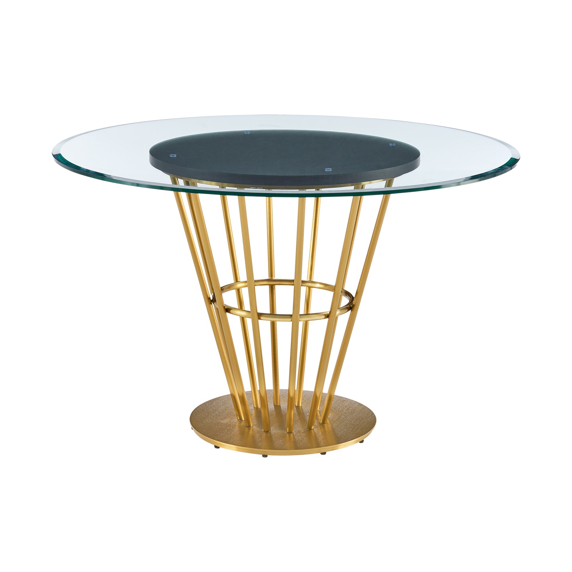 Veronica Round Dining Table with Metal Base in Walnut and Glass Top