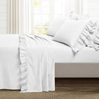 Queen size 6-Piece White Microfiber Sheet Set with Ruffled Edges