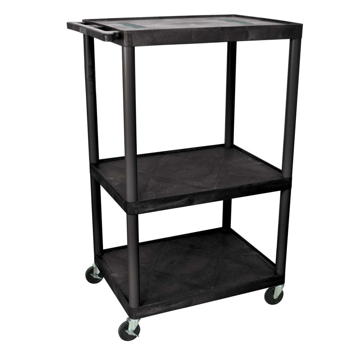 Ergode 54 Inch  H Mobile Multipurpose Utility Storage Audio Video Presentation Cart With 3 Shelves And Ergonomic Push Handle  Black
