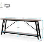 Heavy Duty 70-inch Industrial Grey Wood Top Sofa Table with Black Metal Frame