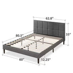 Queen size Grey Upholstered Platform Bed Frame with Padded Headboard