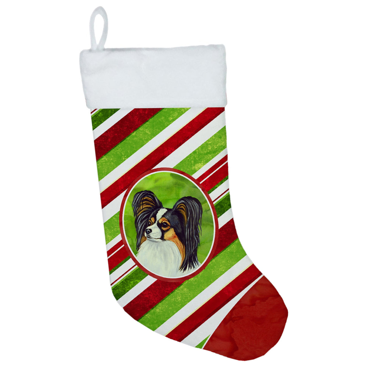 CarolineS Treasures Papillon Candy Cane Holiday Christmas Stocking, 11 X 18 Inch  Inch , Multicolor
