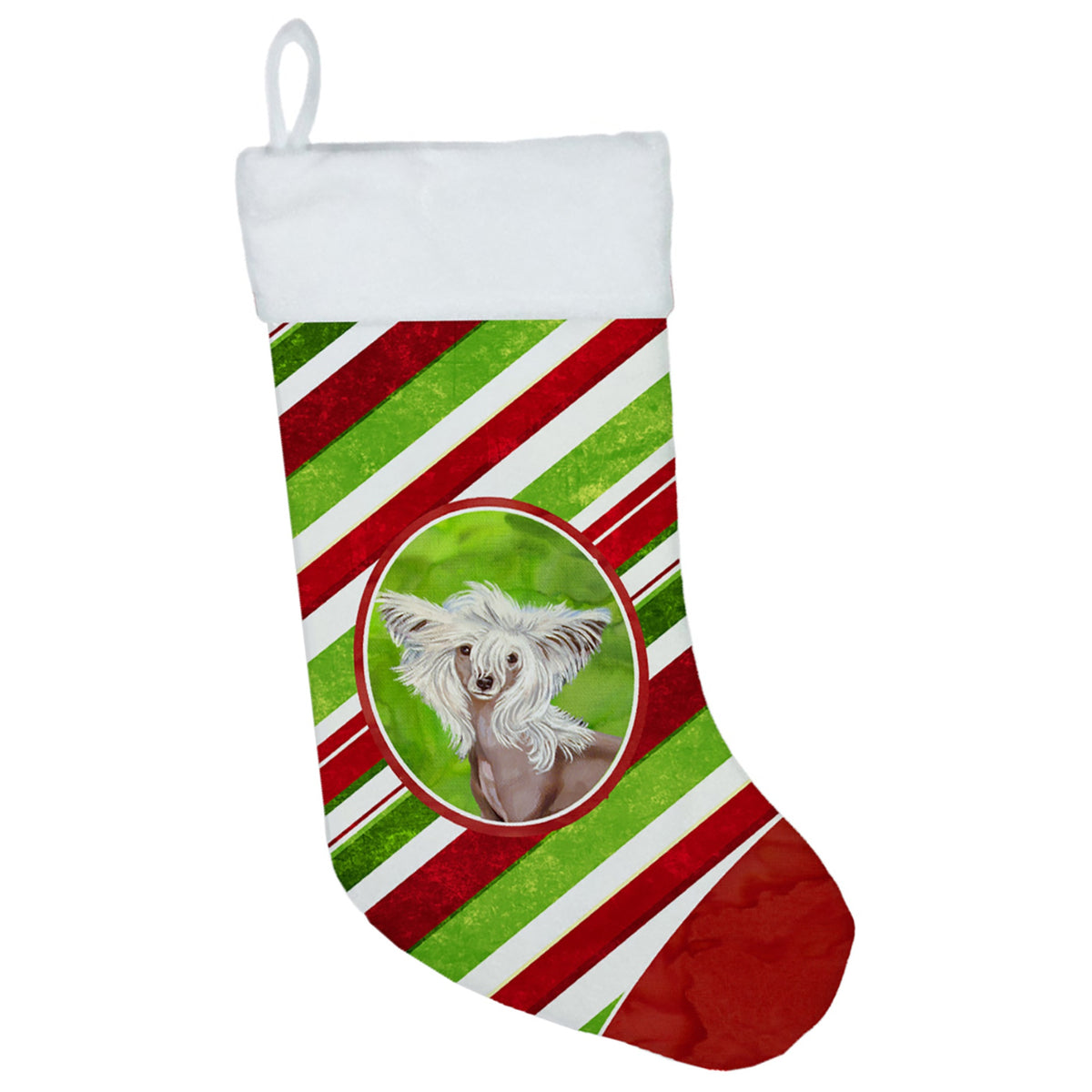 CarolineS Treasures Chinese Crested Candy Cane Holiday Christmas Stocking, 11 X 18 Inch  Inch , Multicolor