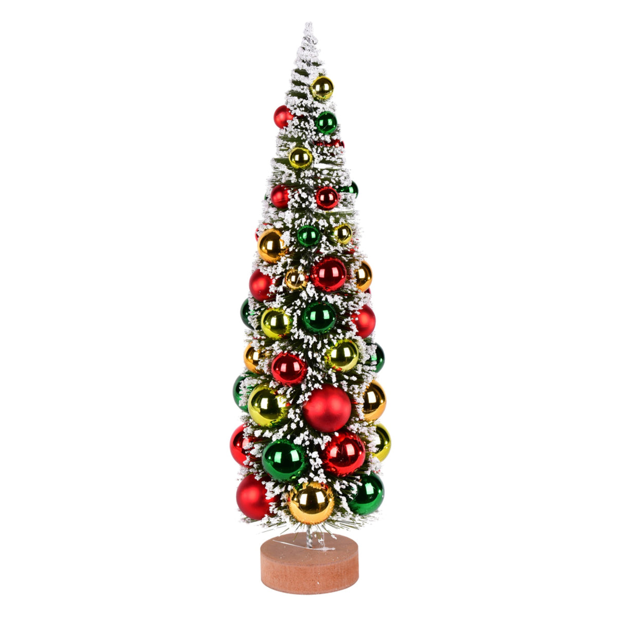 18 Inch  Frosted Grn Tree Redgrngold Balls