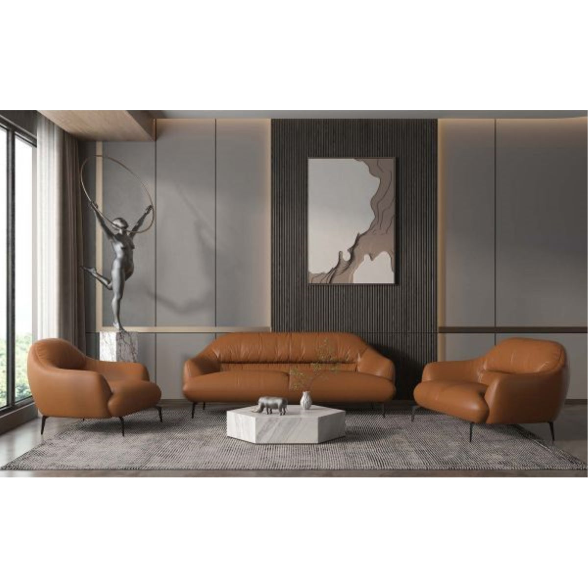 Lv00937 Sofa, Saddle Tan Leather  Leonia ( 1Pc/1Ctn )