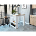 TUHOME Kitchen Counter Dining Table Tanna, Countertop Table, Two Legs, Three Lateral Shelves, Countertop Table, White, For Kitch