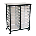 Ergode Double Row Mobile Bin Storage Unit Large And Small Clear Bins