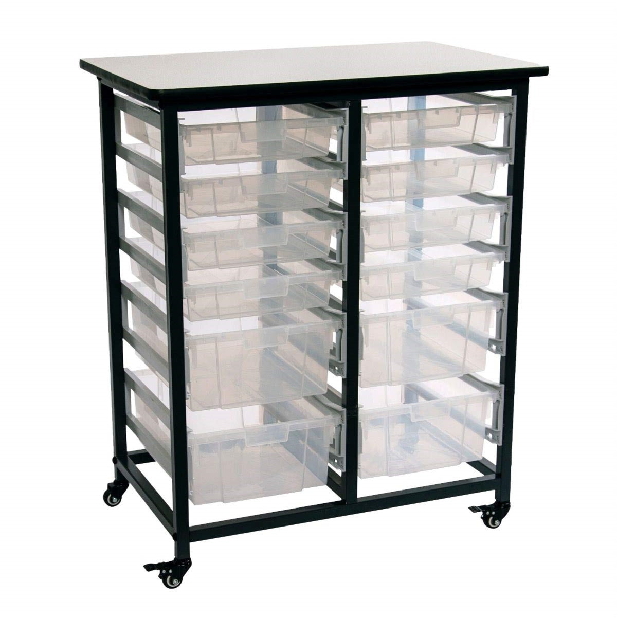 Ergode Double Row Mobile Bin Storage Unit Large And Small Clear Bins