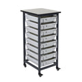 Ergode Single Row Mobile Bin Storage Unit With Eight 3 Inch  Polypropylene Bins