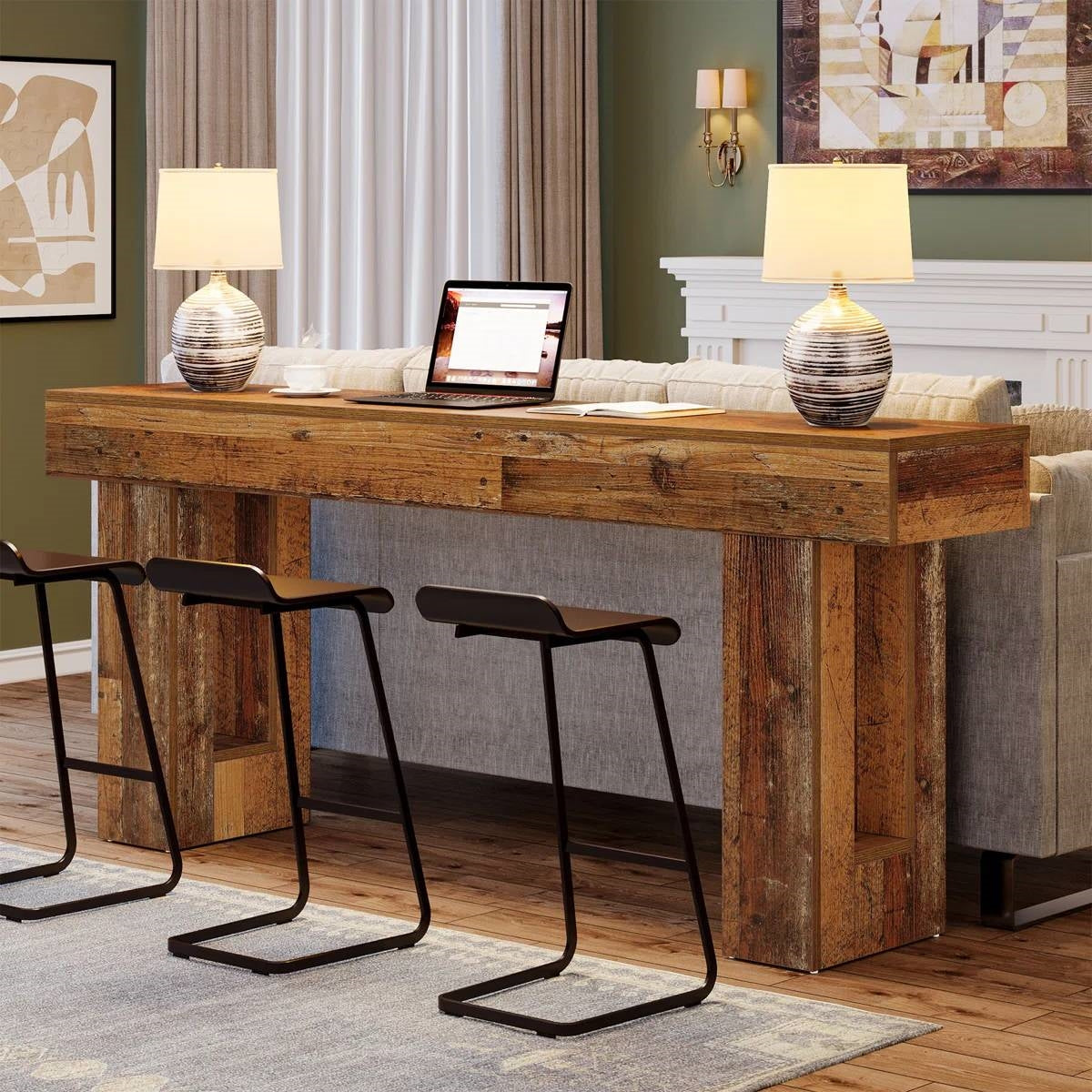 Modern Farmhouse 63-inch Entryway Console Sofa Table in Distressed Wood Finish