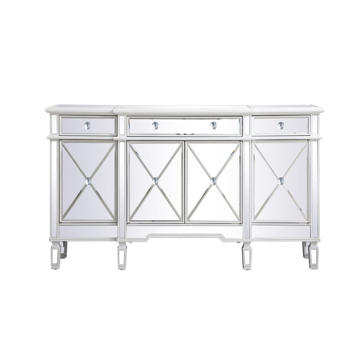 60 Inch Mirrored Credenza In Antique White