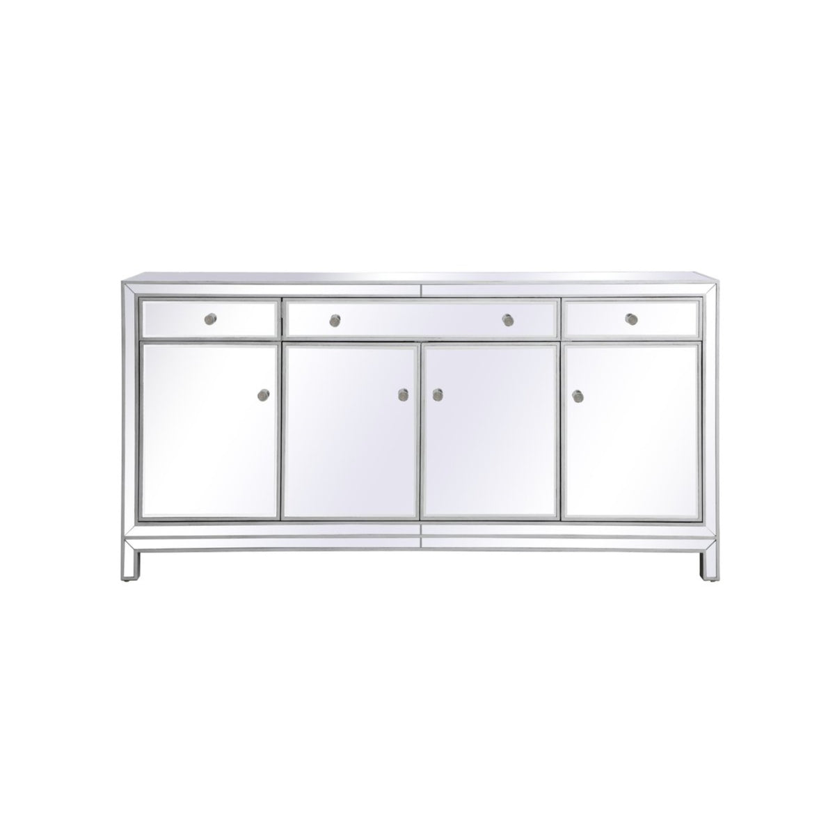 Reflexion 72 In. Mirrored Credenza In Antique Silver