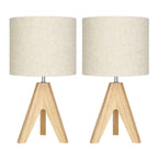 Set of 2 - Solid Wood Tripod Table Lamp with Beige Linen Drum Shade
