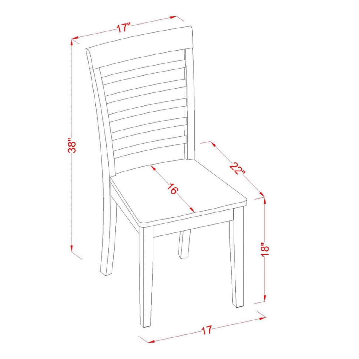 East West Furniture MLC-SBR-W Milan Kitchen Dining Chairs - Ladder Back Solid Wood Seat Chairs, Set of 2, Saddle Brown