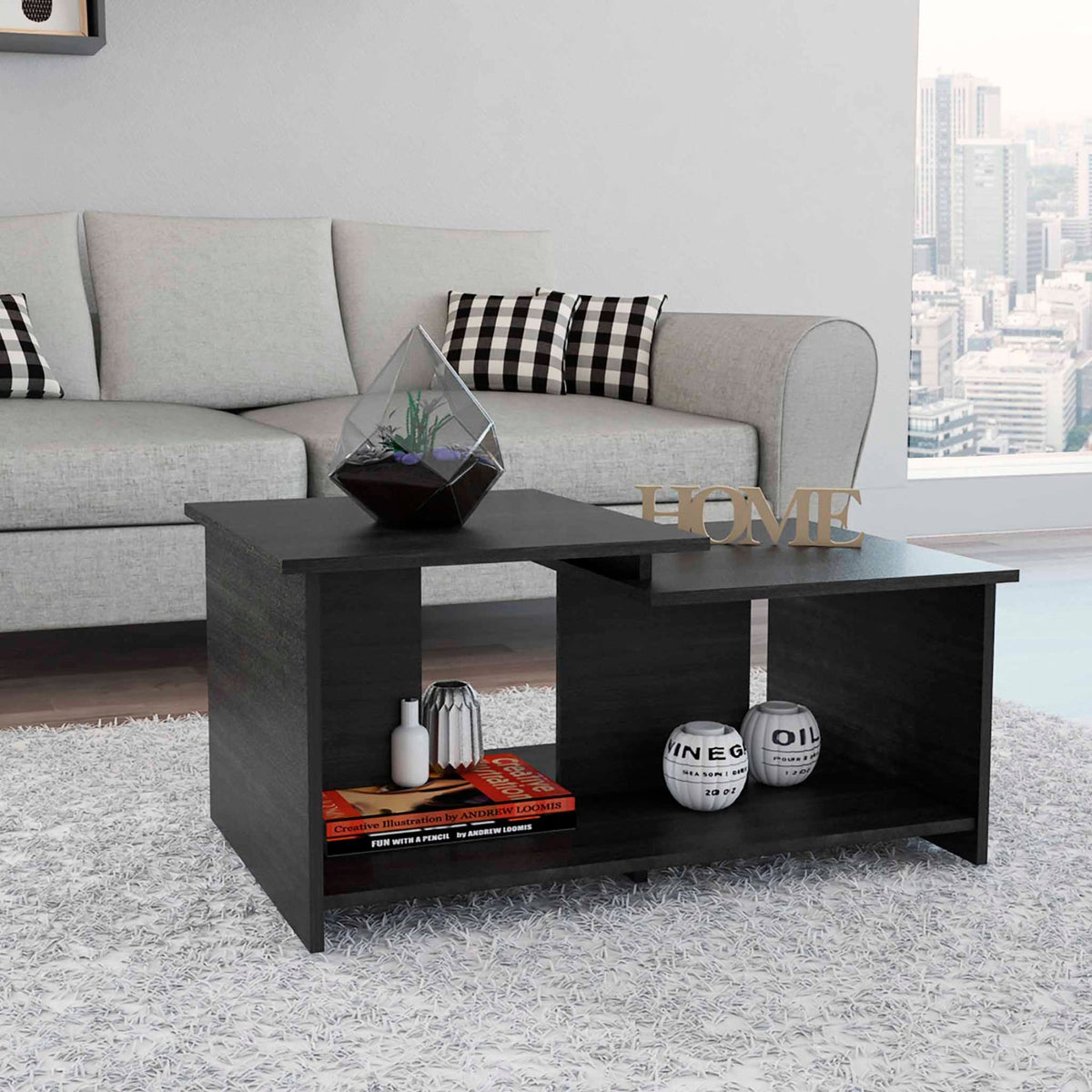 Tuhome Wema 3 Coffee Table, Lower Open Shelf, Double Countertop, Espresso, For Living Room