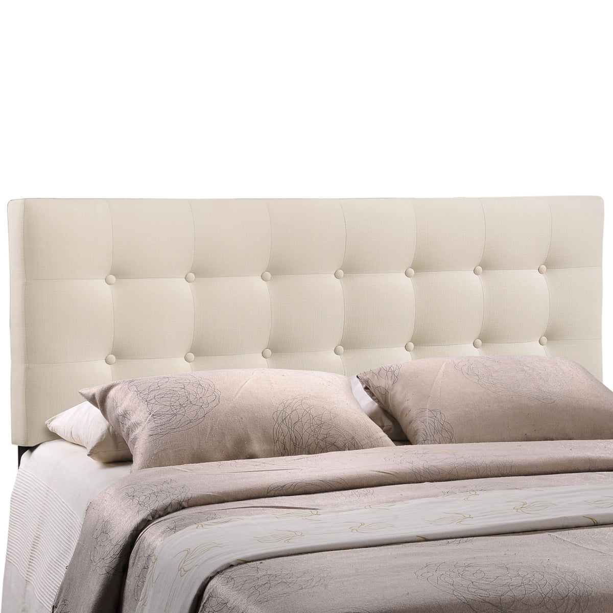 Modway Emily Tufted Button Linen Fabric Upholstered Full Headboard in Ivory