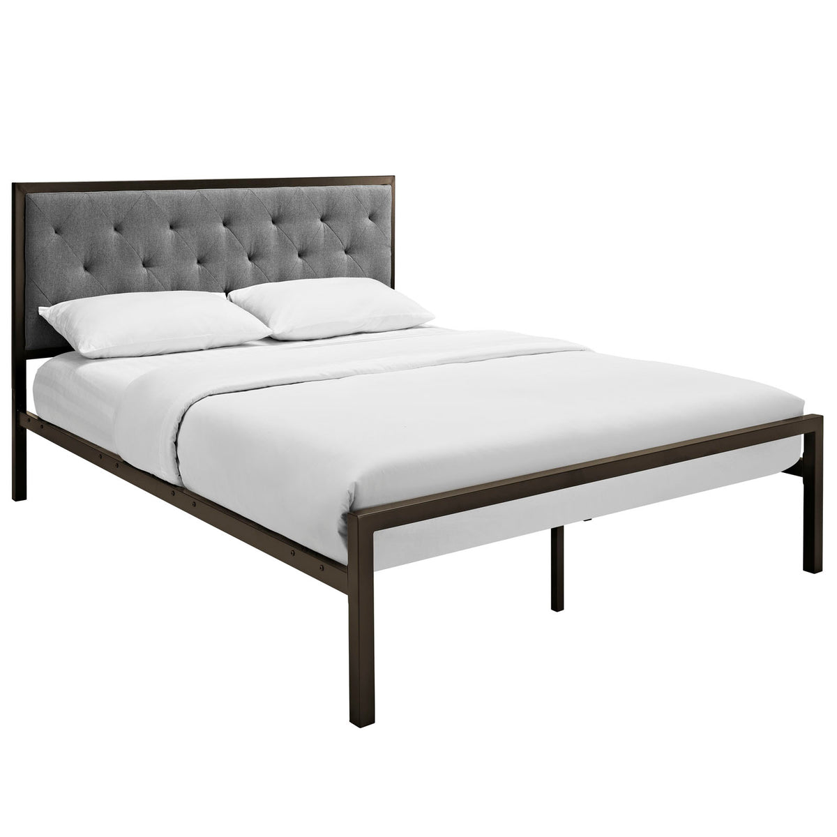 Mia Queen Fabric Bed  Brown Gray