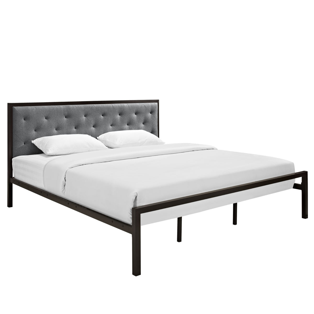 Mia King Platform Bed Frame  Stylish & Durable Steel Frame, Tufted Fabric Headboard, No Box Spring Needed, King Size (Mattress