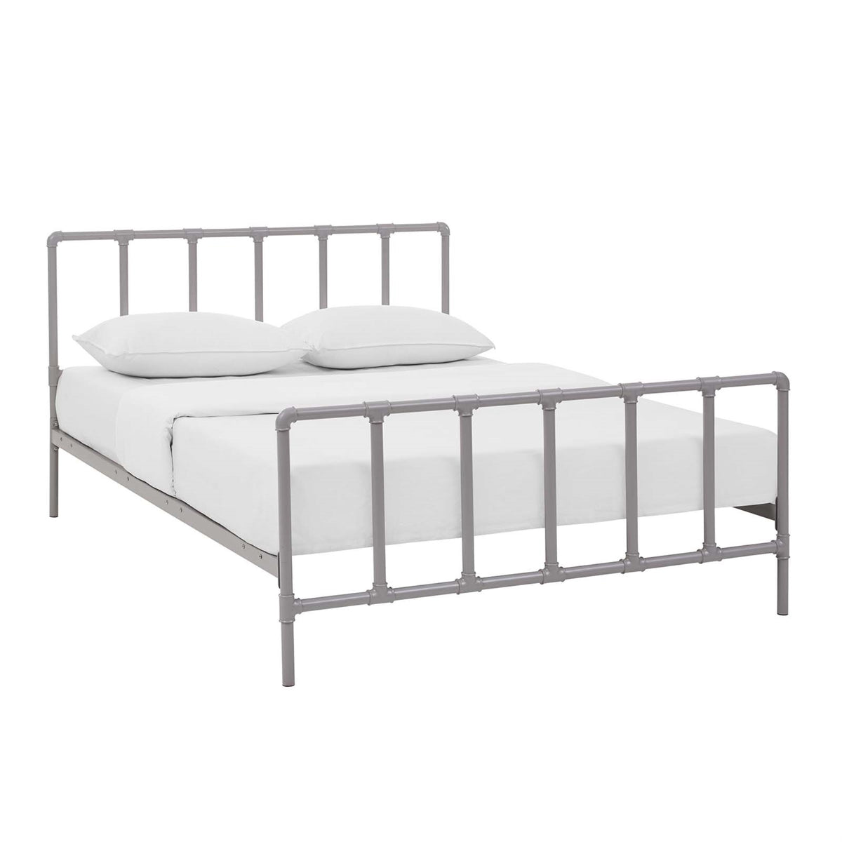 Dower Platform Bed Frame  Industrial Vintage Steel, Reinforced Center Beam, Nonmarking Foot Caps  Tranquil & Cozy Ambiance