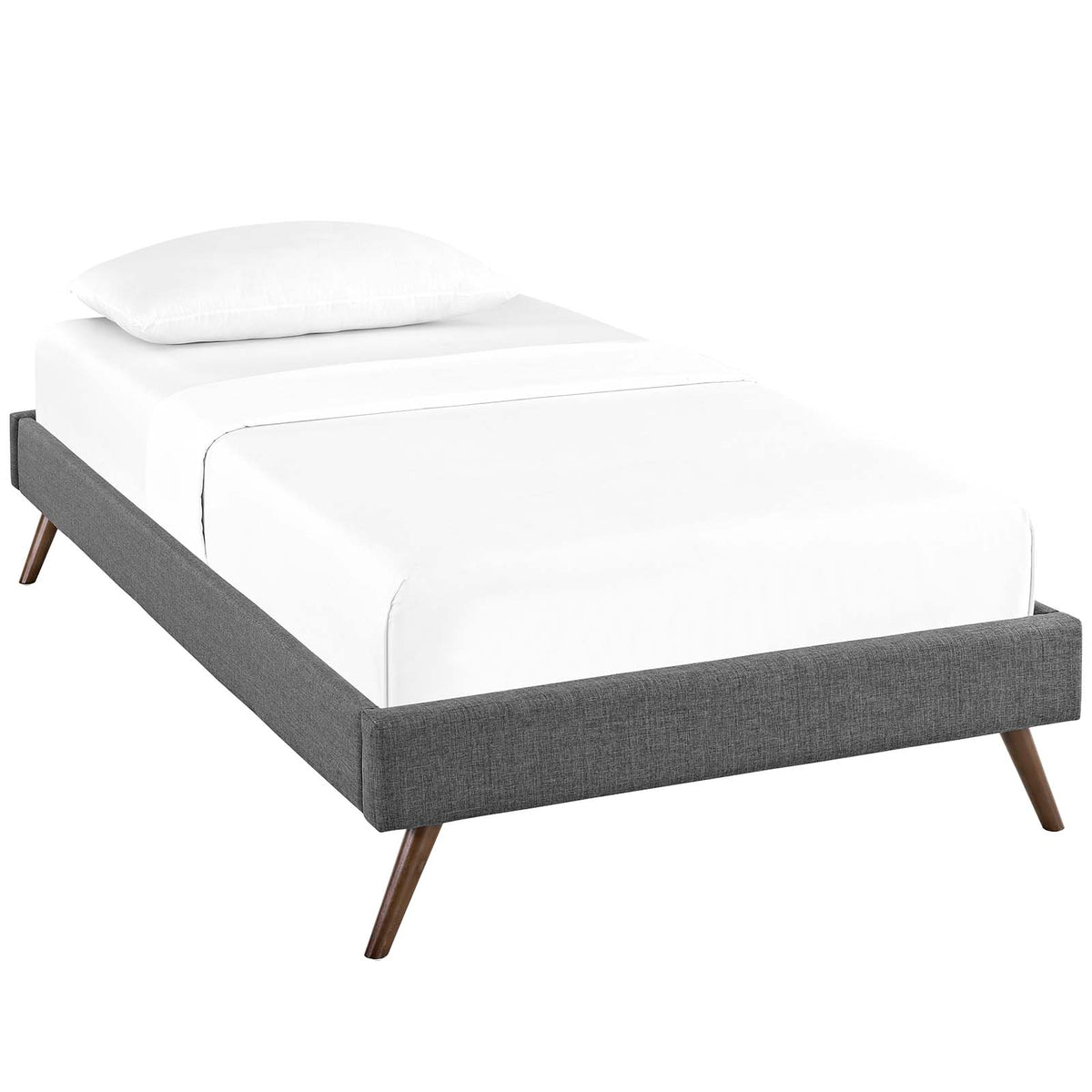 Loryn Twin Fabric Bed Frame With Round Splayed Legs  Gray