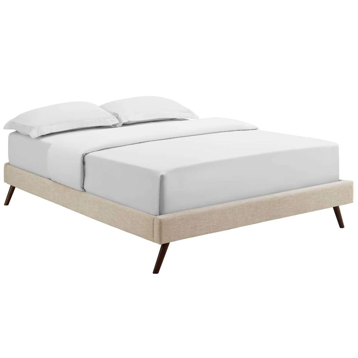 Loryn Full Fabric Bed Frame With Round Splayed Legs  Beige