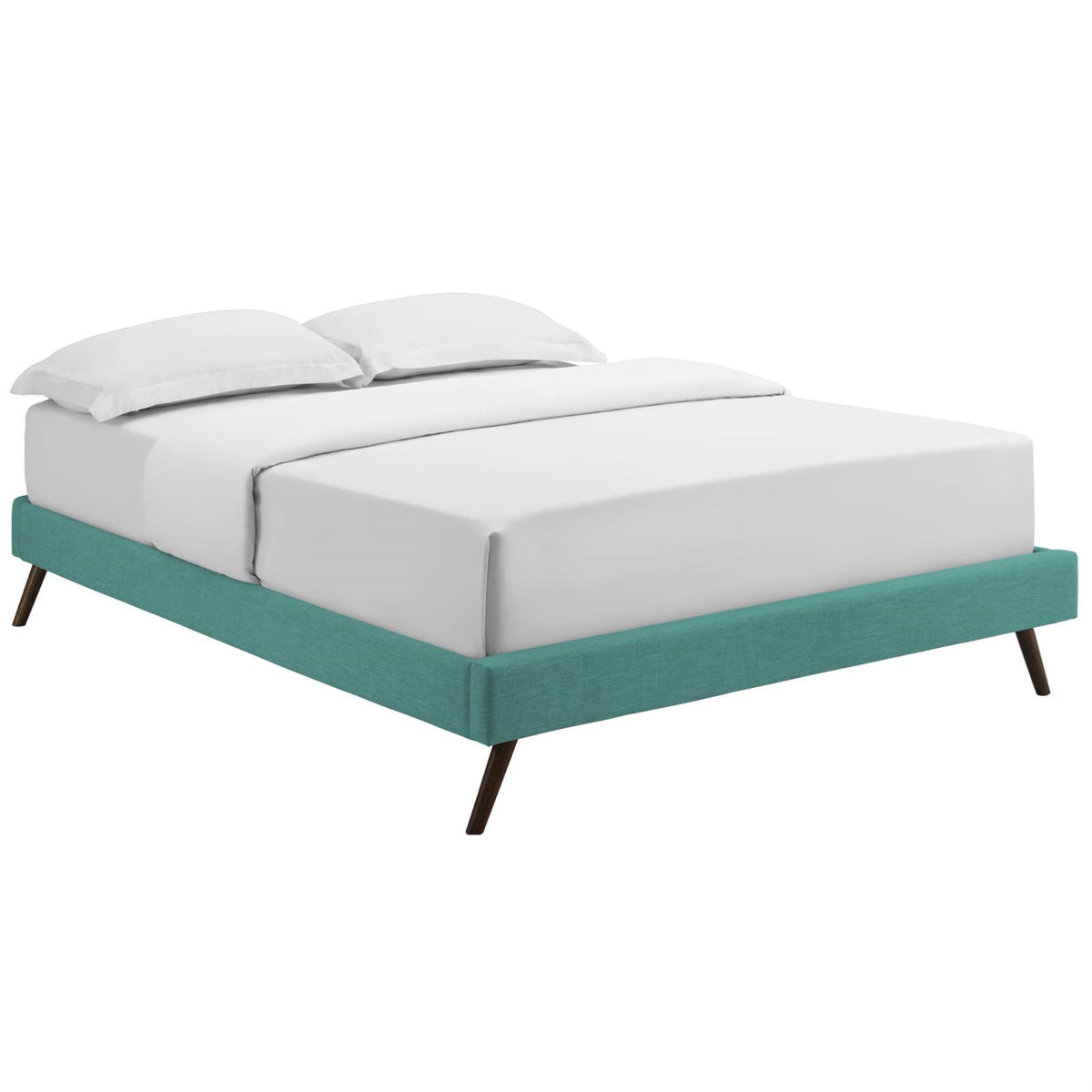 Loryn Queen Fabric Bed Frame With Round Splayed Legs Teal