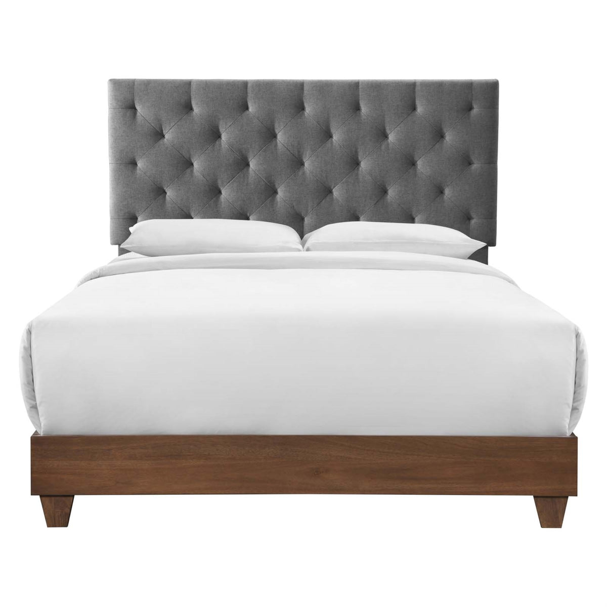Rhiannon Diamond Tufted Upholstered Fabric Queen Bed Walnut Gray
