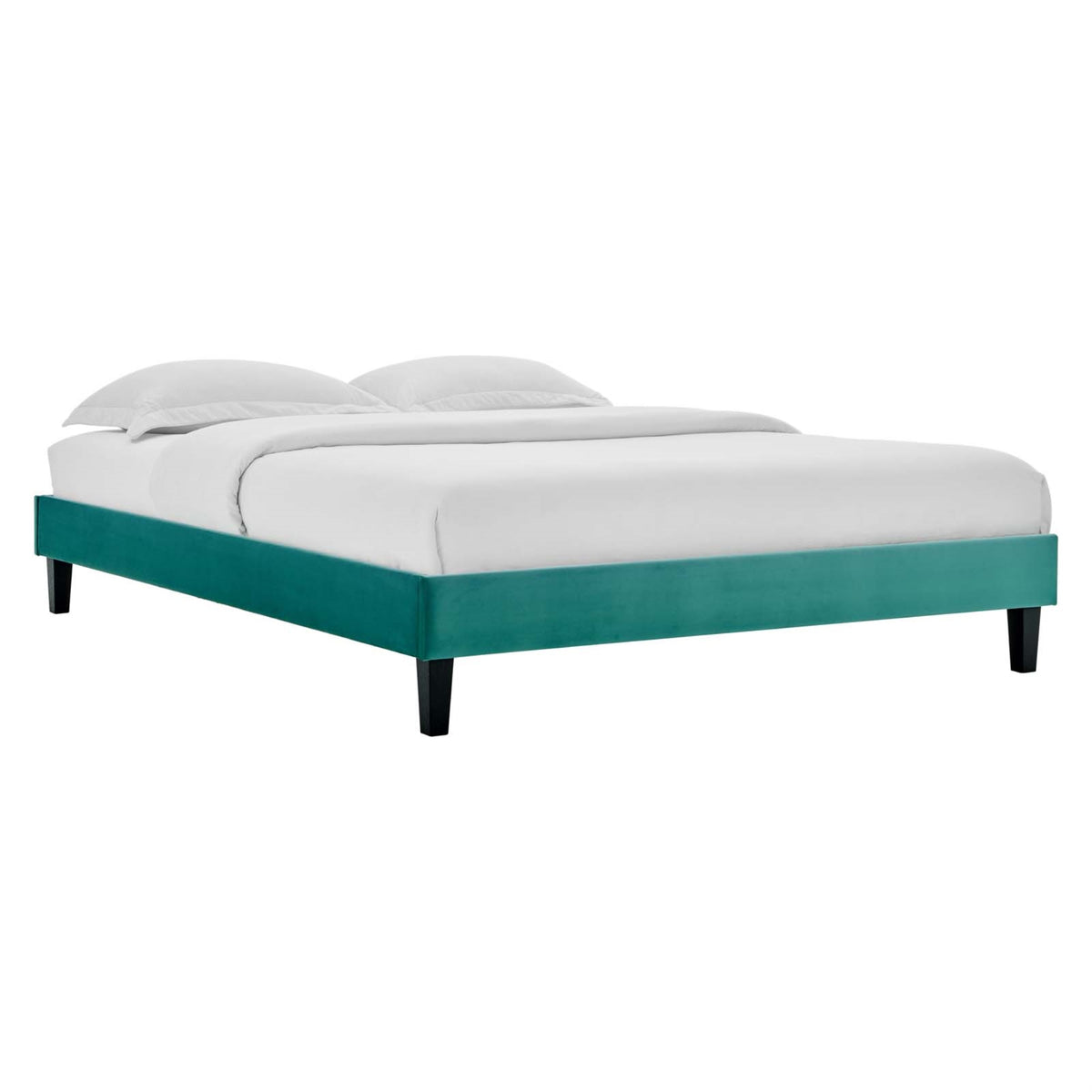 Reign Performance Velvet Full Platform Bed Frame  Elegant And Durable Upholstered Bed With Sturdy Side Rails And Tapered Legs.