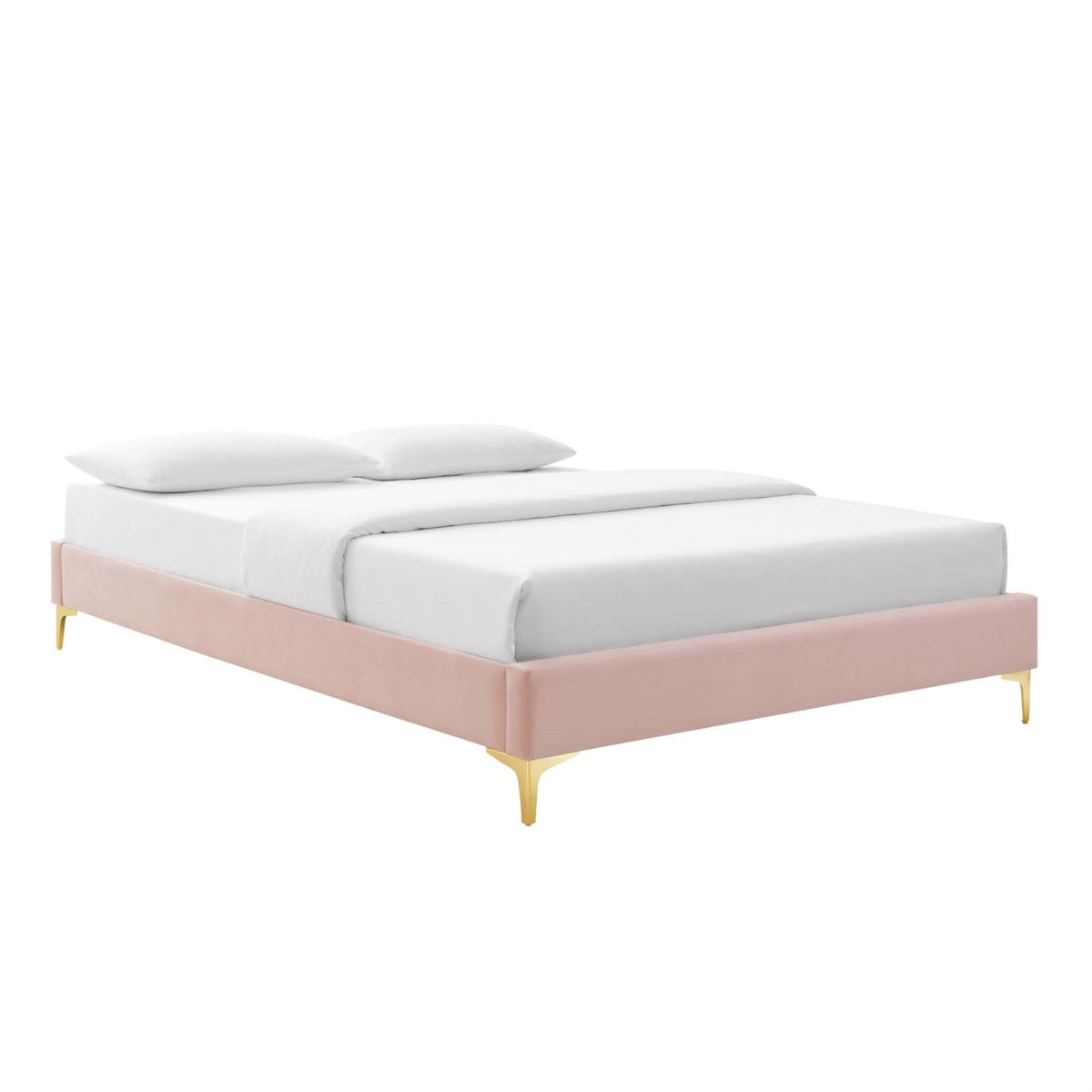 Sutton Performance Velvet Full Bed Frame  Stainresistant Upholstery, Wood Slat Support, Gold Metal Legs  800 Lbs Weight Capac